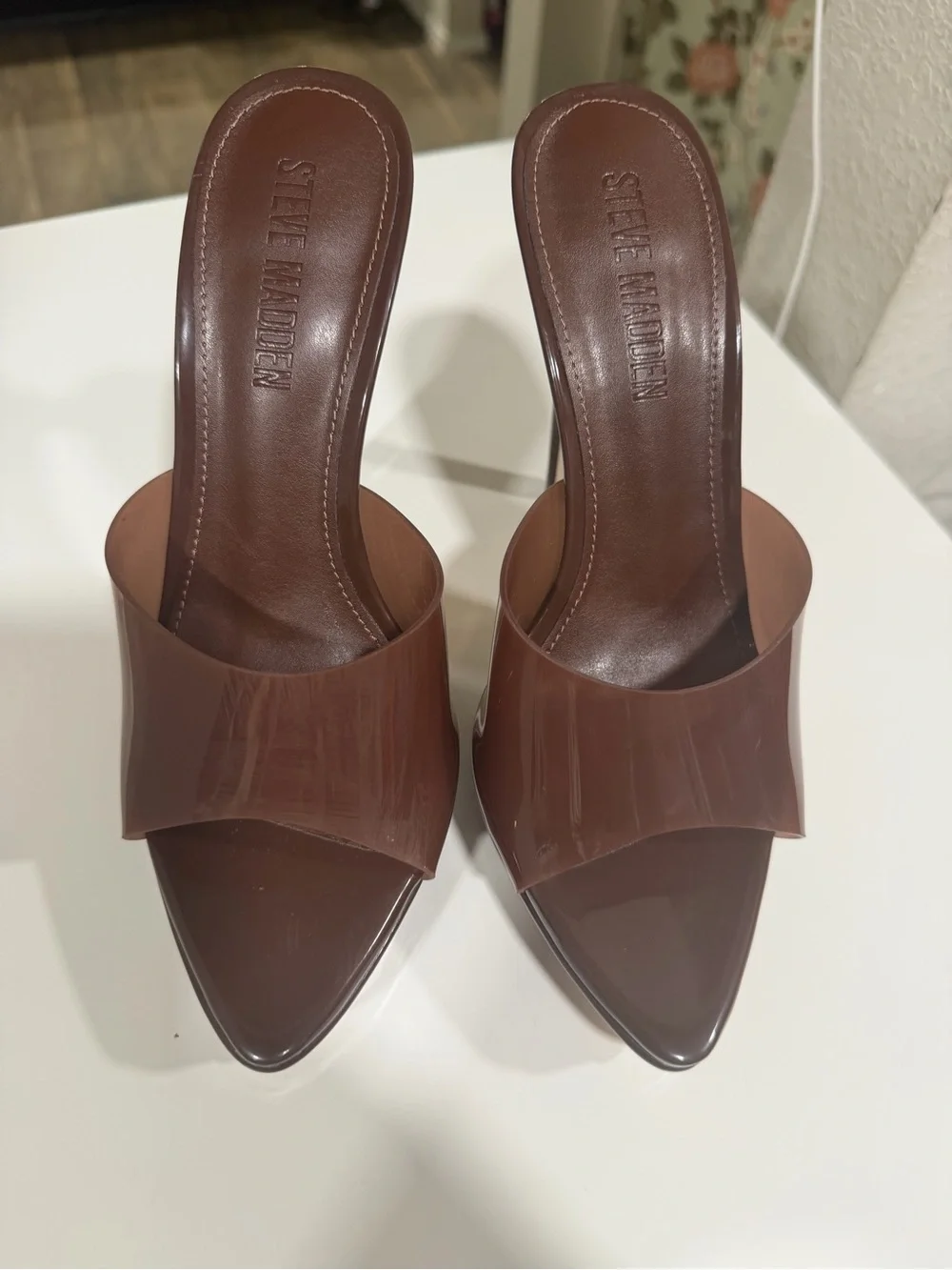 Steve Madden Brown Patent Slide Mules